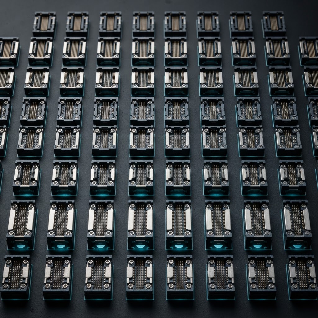 Geometric arrangement of hardware connectors on a dark surface