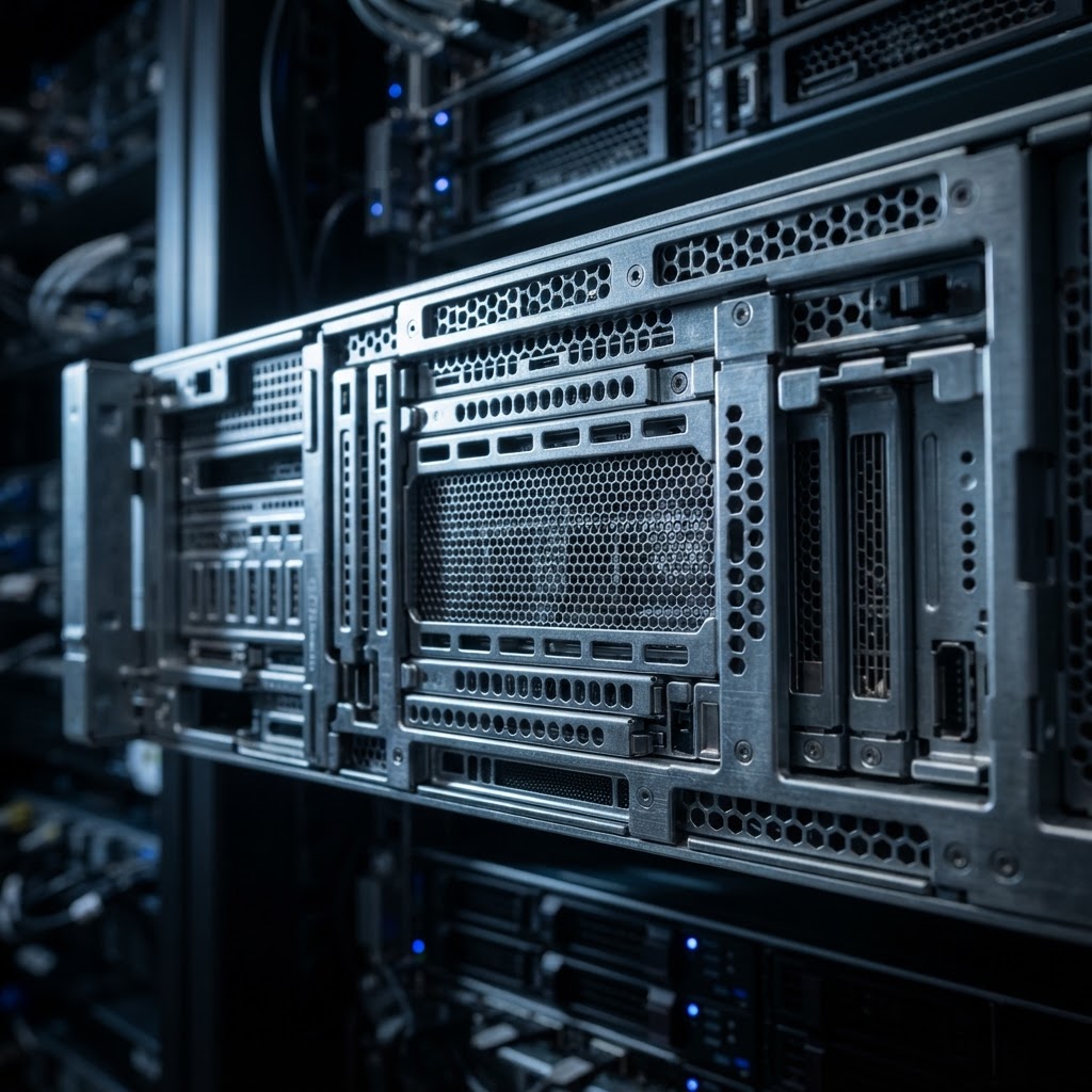 Macro view of precise professional server hardware components