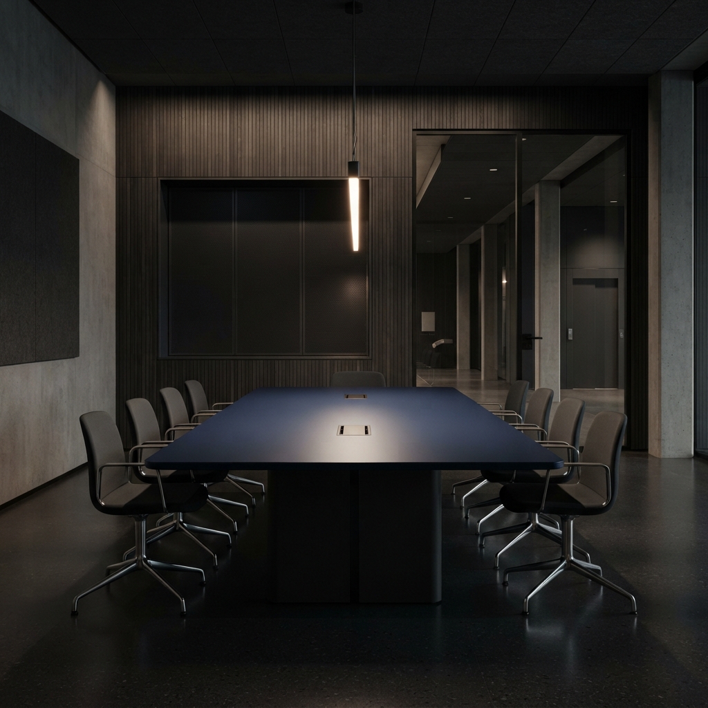 Minimalist modern meeting space with clean architectural lines