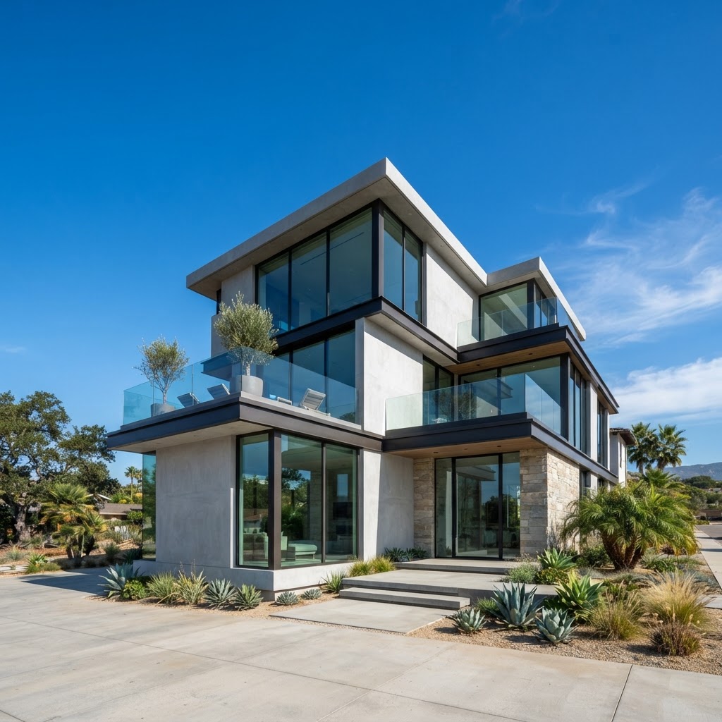 Modern architectural exterior of a new construction home