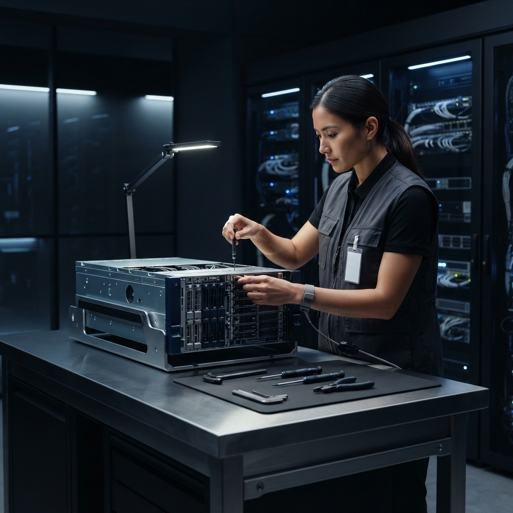 Data engineer working with modular hardware in a studio