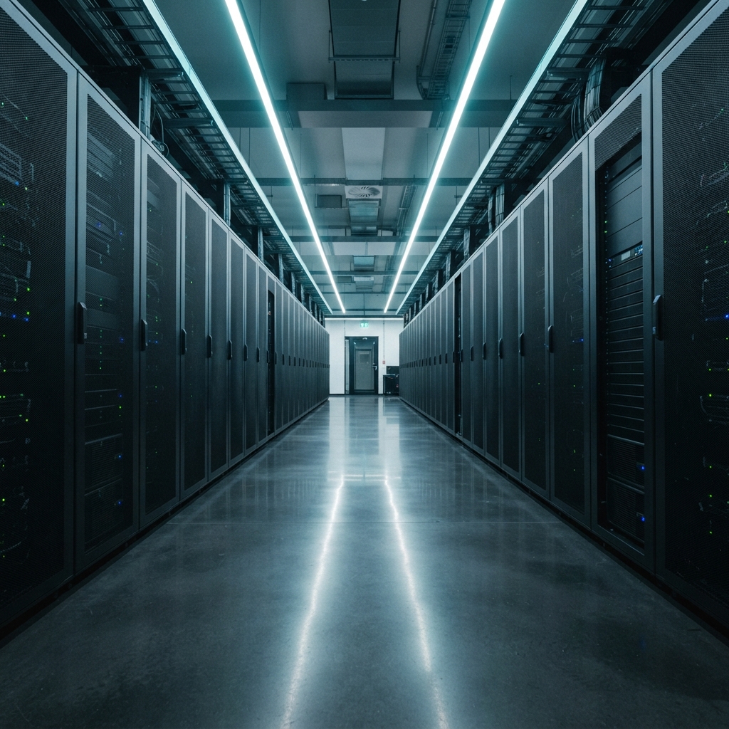 Clean empty aisle in a modern data center