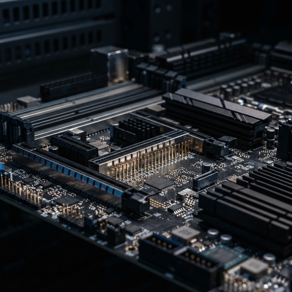 Close up detail of professional server hardware components