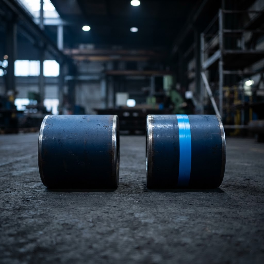 Two steel cylinders with contrasting blue detail