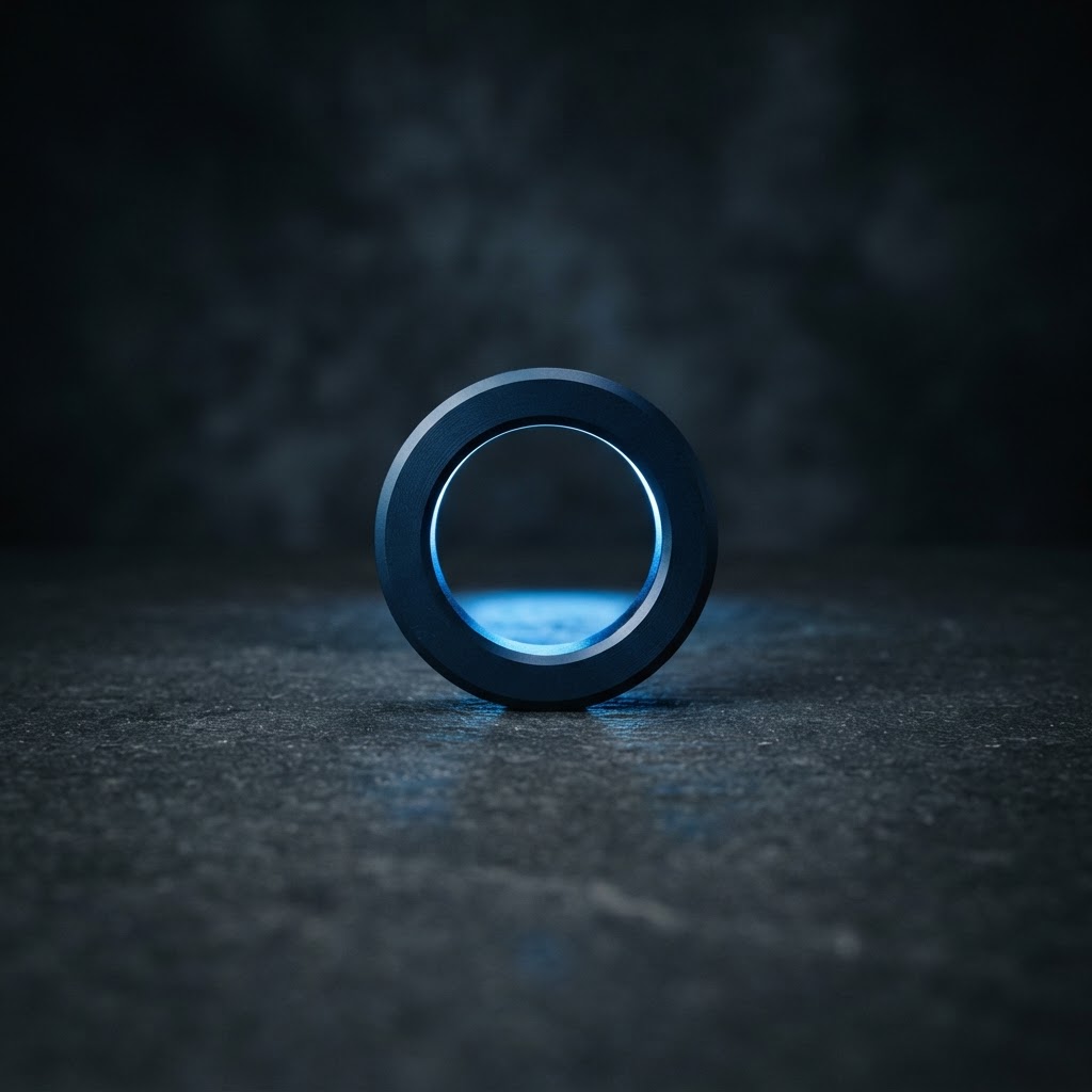 Heavy matte steel ring with luminous blue edge lighting