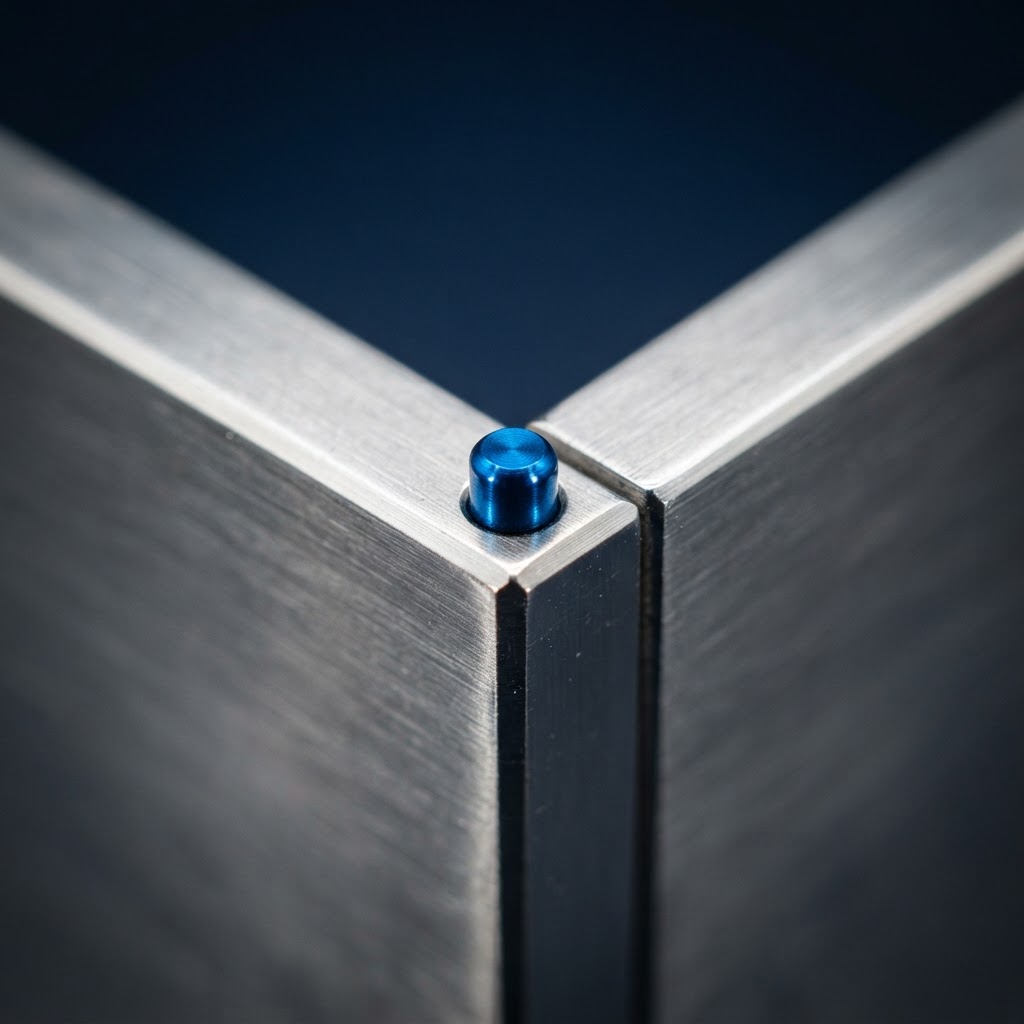 Close up of metallic surfaces and a blue pin
