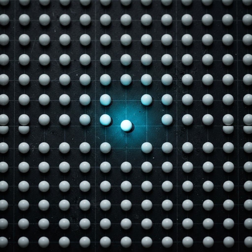 Geometric pattern of white spheres with one offset