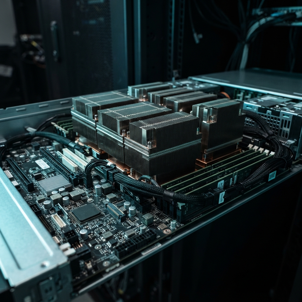 Close up of metallic server hardware components
