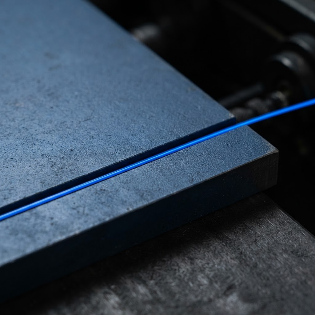 A high-end metallic panel with a precise electric blue cable channel