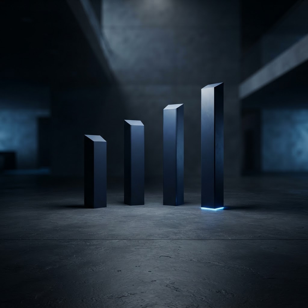 Arrangement of four navy steel pillars
