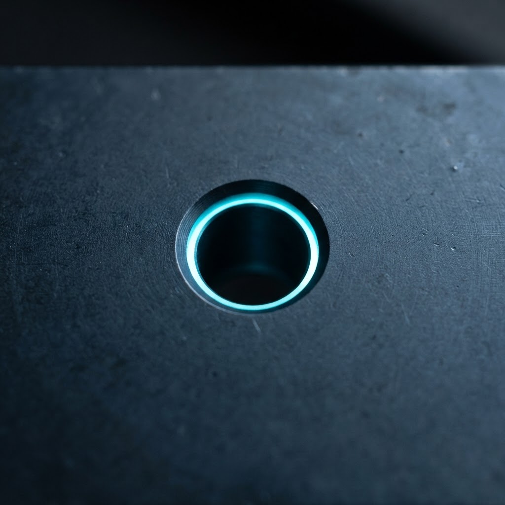 Macro view of a circular aperture in steel