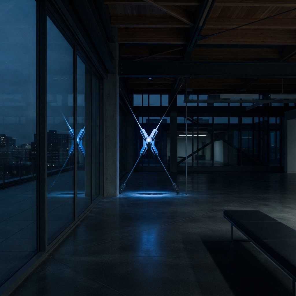 Minimalist architectural space with focused lighting
