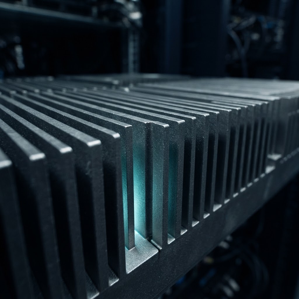 Macro detail of industrial hardware with cyan lighting
