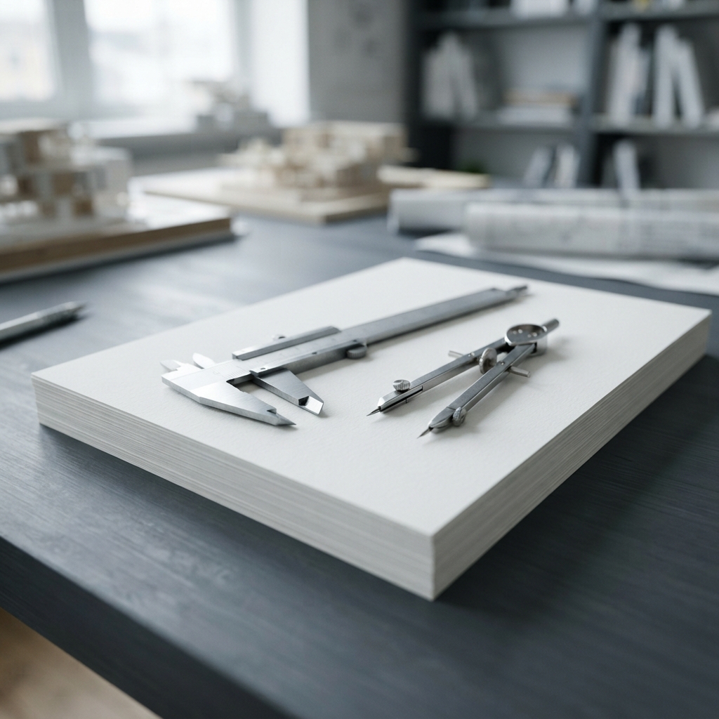Professional drafting tools on architectural blueprints