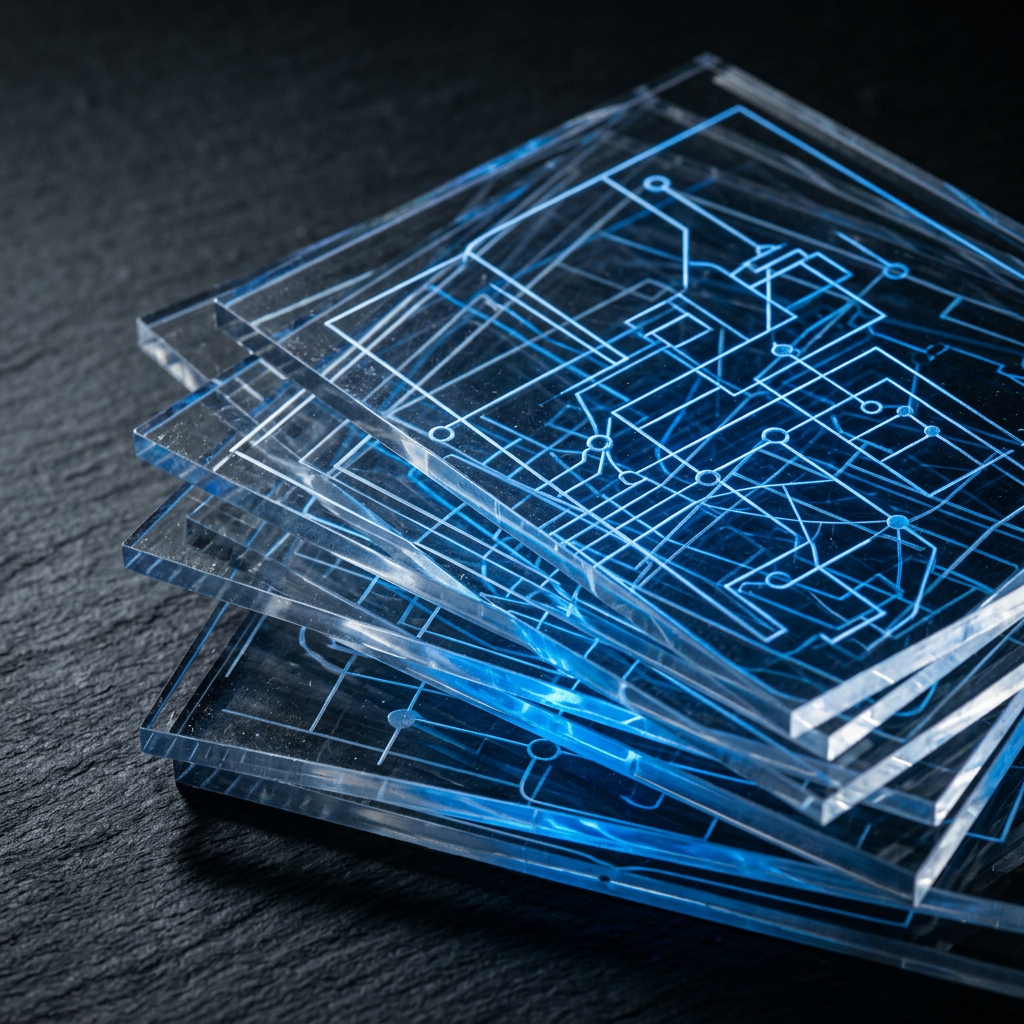 Layered transparent geometric structures with light pathways