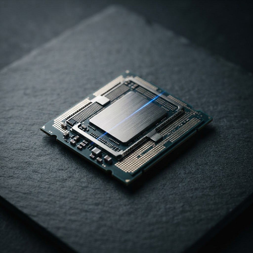 Modern hardware processor chip on dark slate