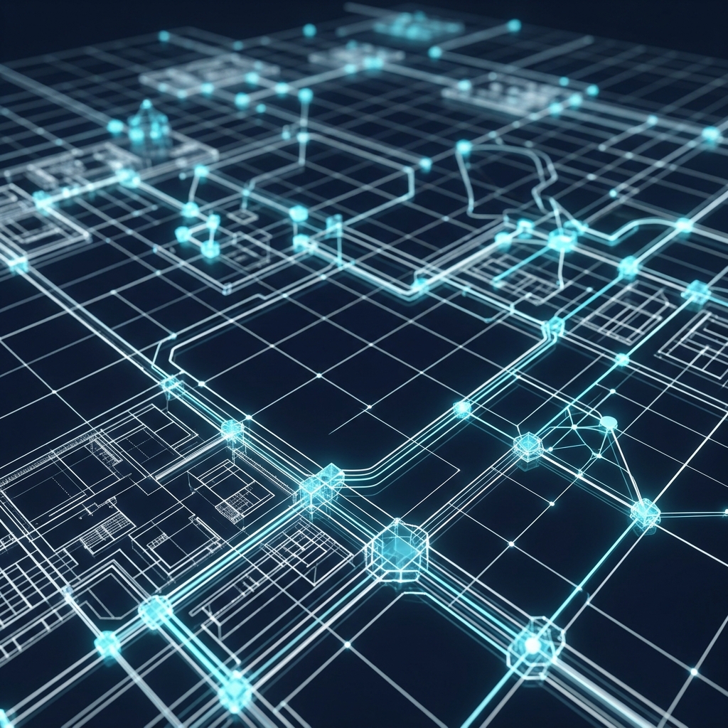 Aerial grid network with glowing connection points