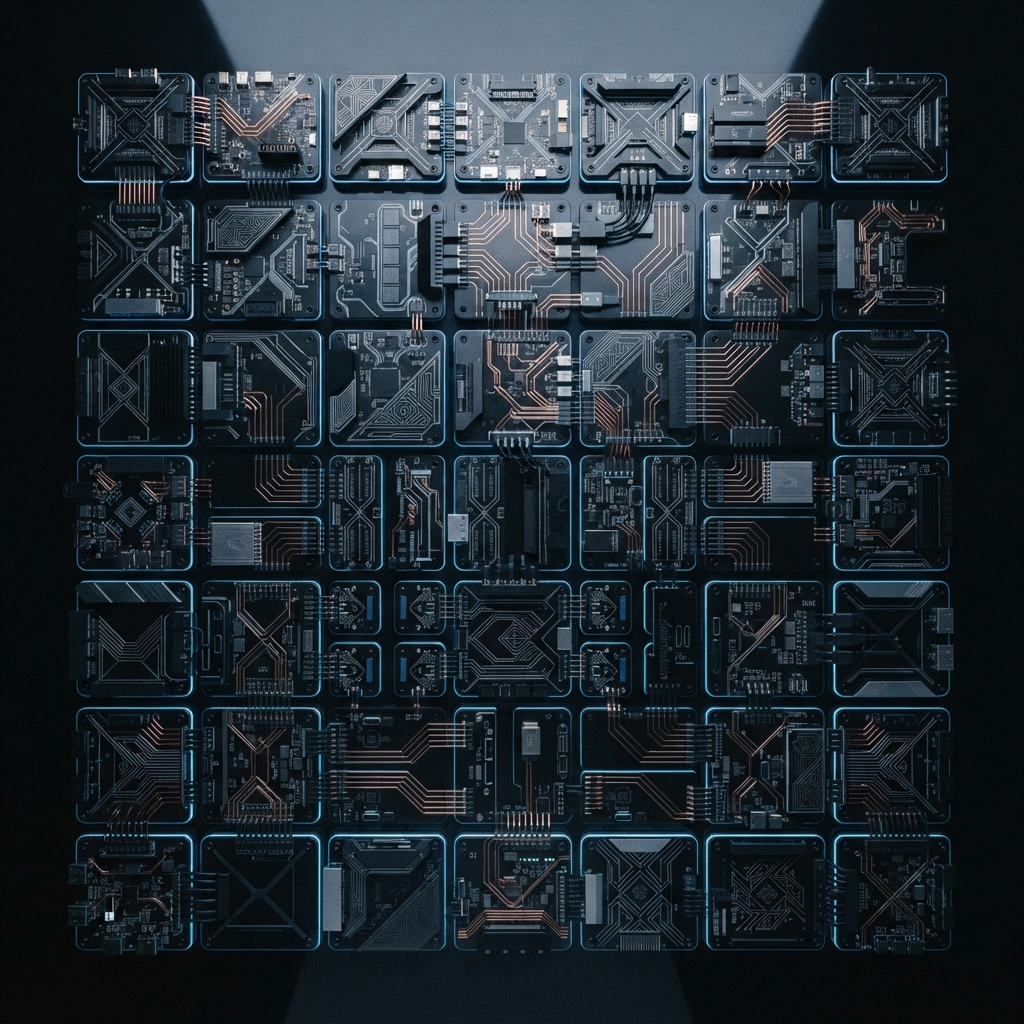 Modular hardware components arranged in a grid