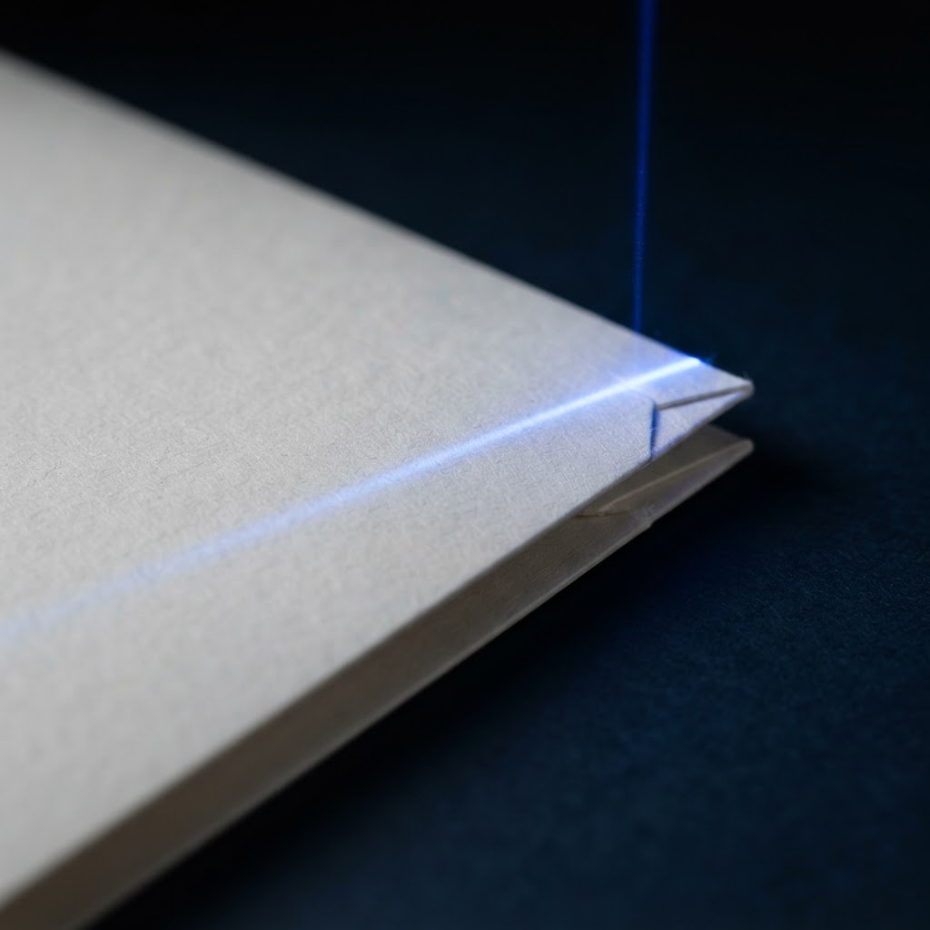 Macro view of a white document folder edge