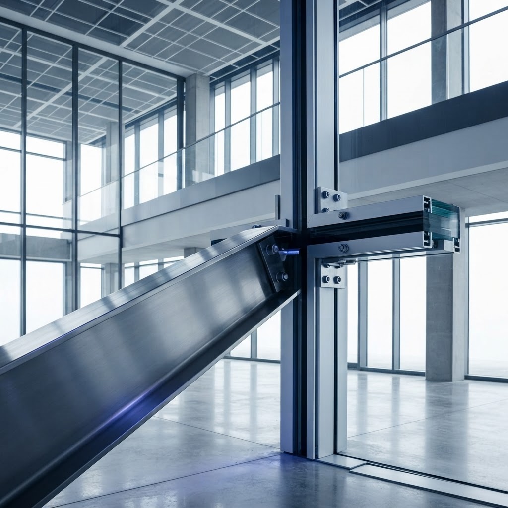 Geometric architectural beams with high contrast lighting