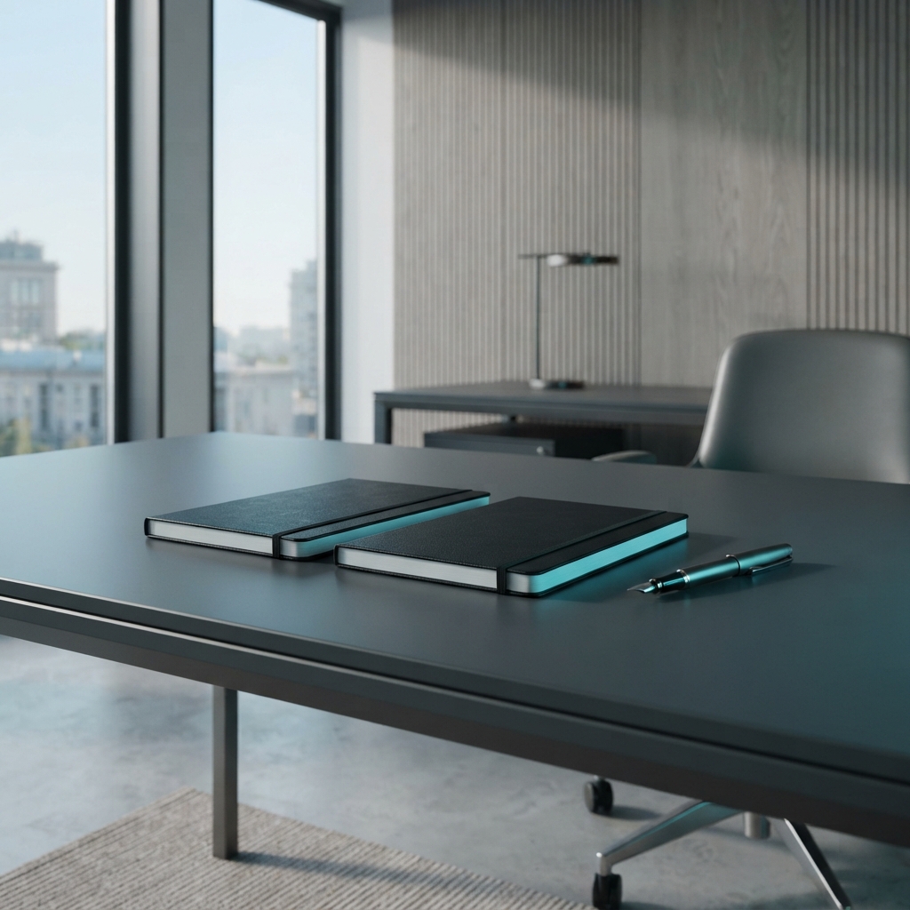 Two organized notebooks on a minimalist desk