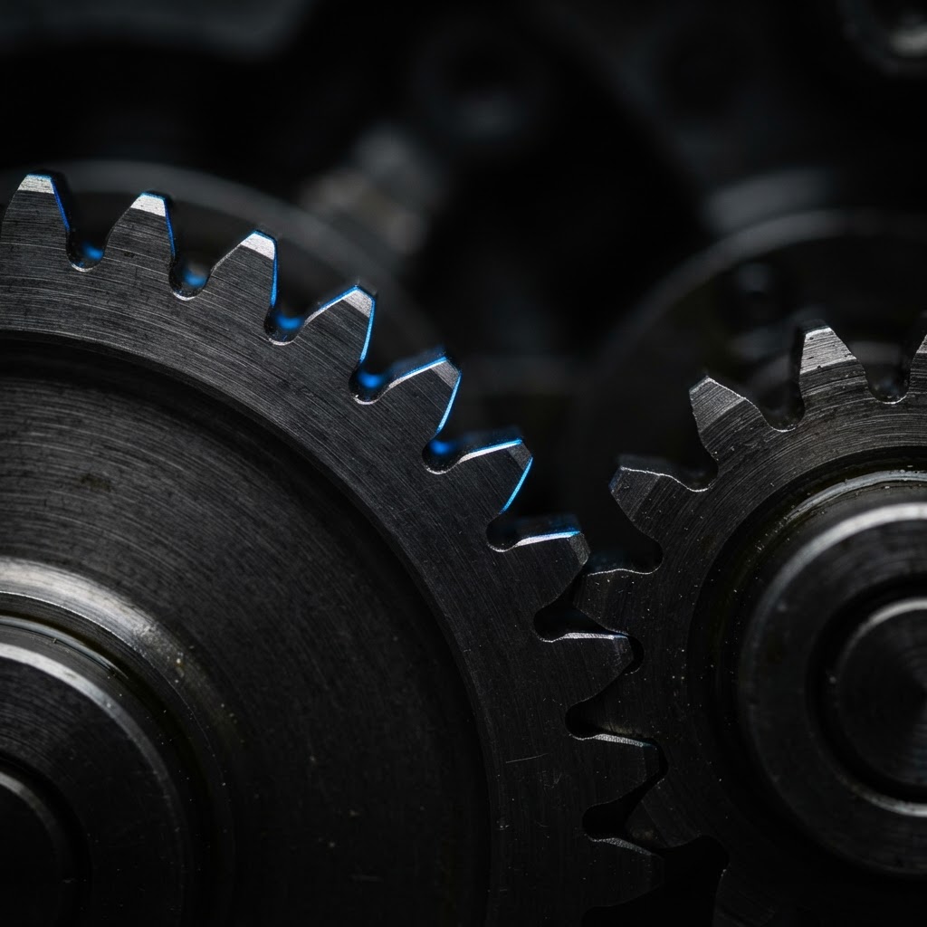 Close up of dark industrial metallic gears