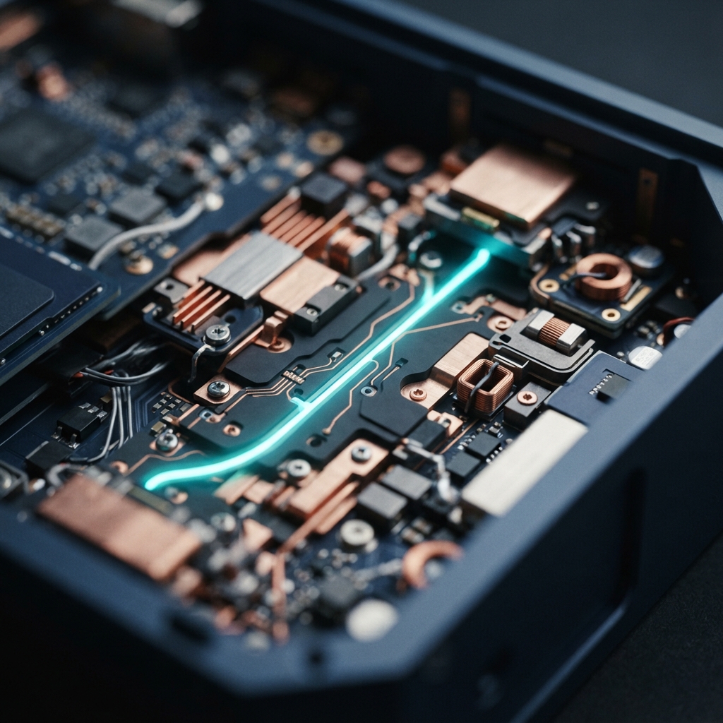 Close up view of engineered internal hardware components