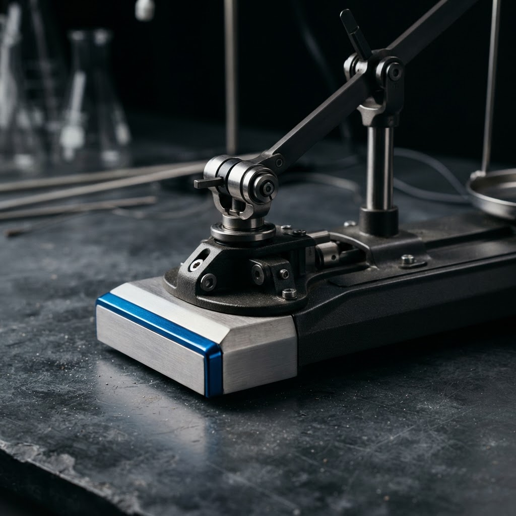Close up of a professional balance scale on a dark surface