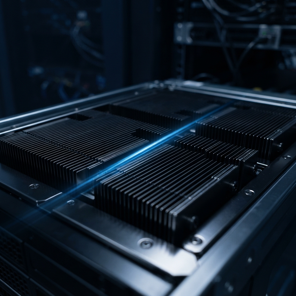 Macro view of high-end server hardware with blue lighting