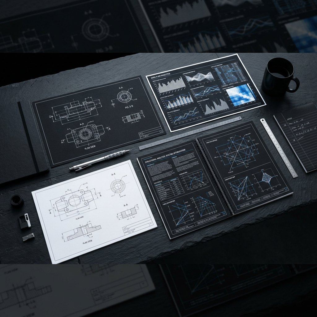 Overhead view of technical analysis workspace