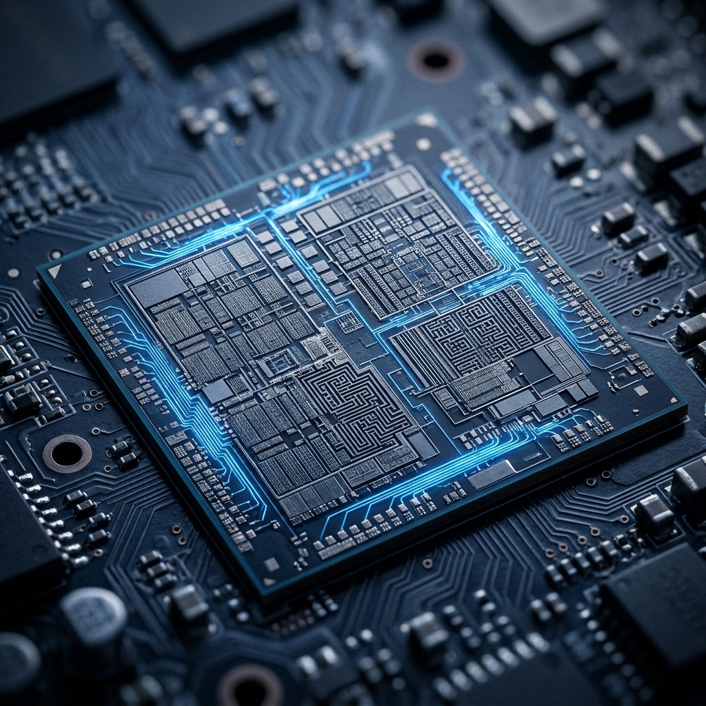 GPU processor core with illuminated circuit pathways