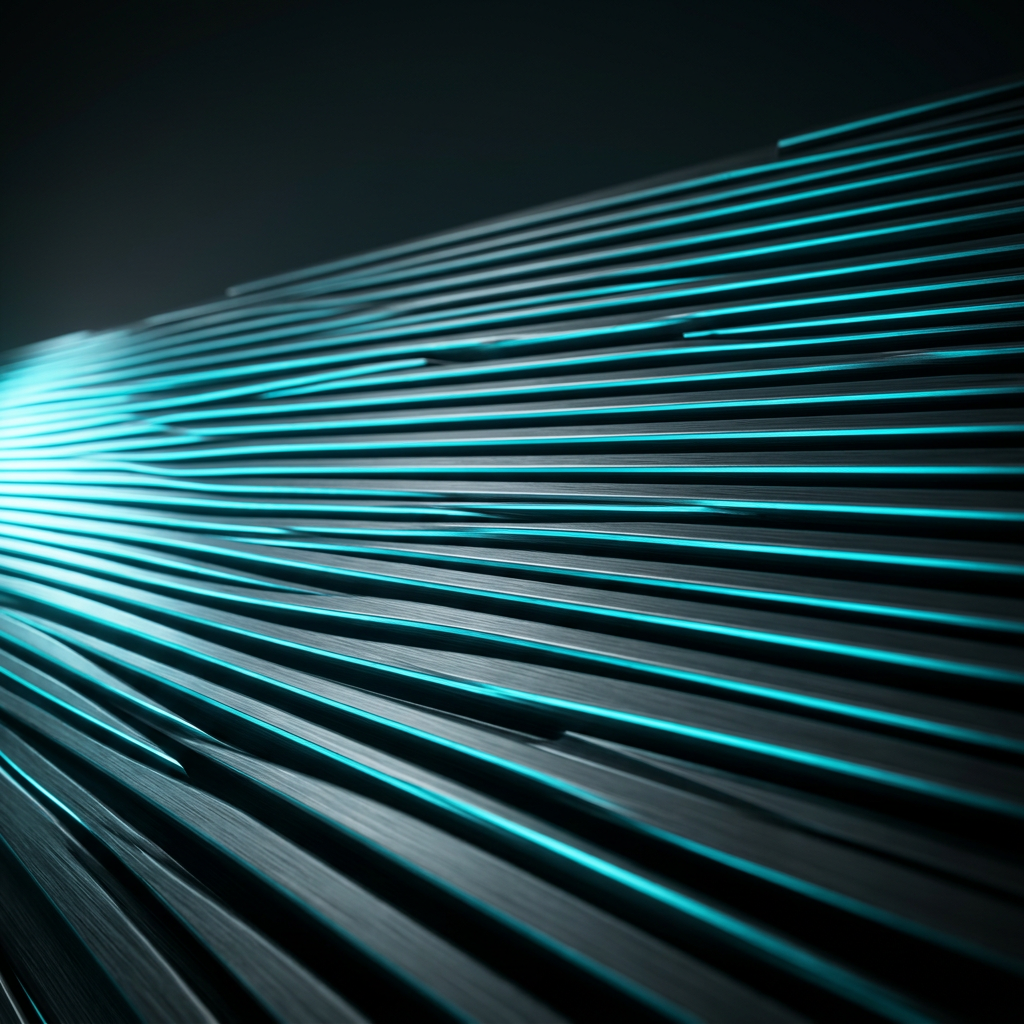 Parallel metal ridges with directional lighting and shadow depth