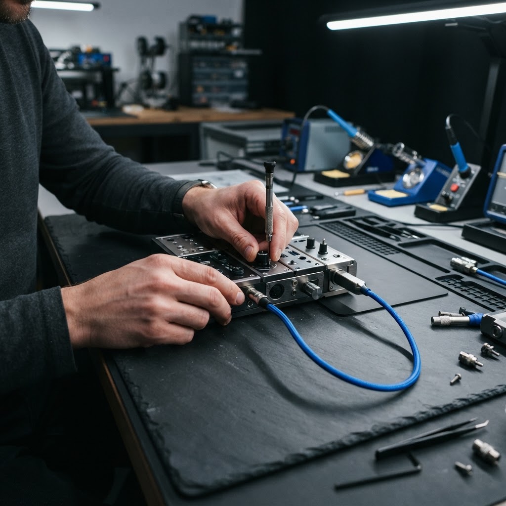 Hands adjusting modular connectivity hardware