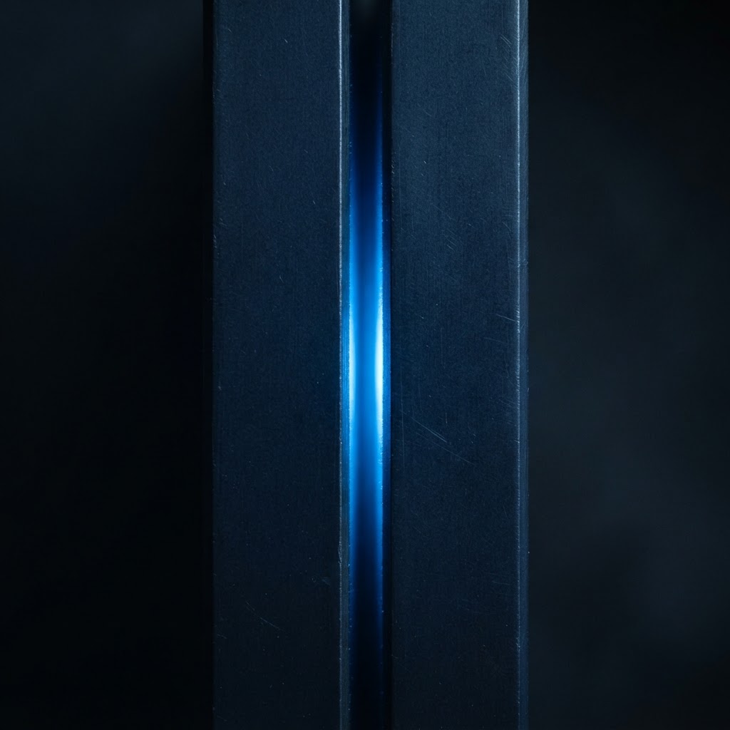 Macro view of parallel navy steel plates with blue light