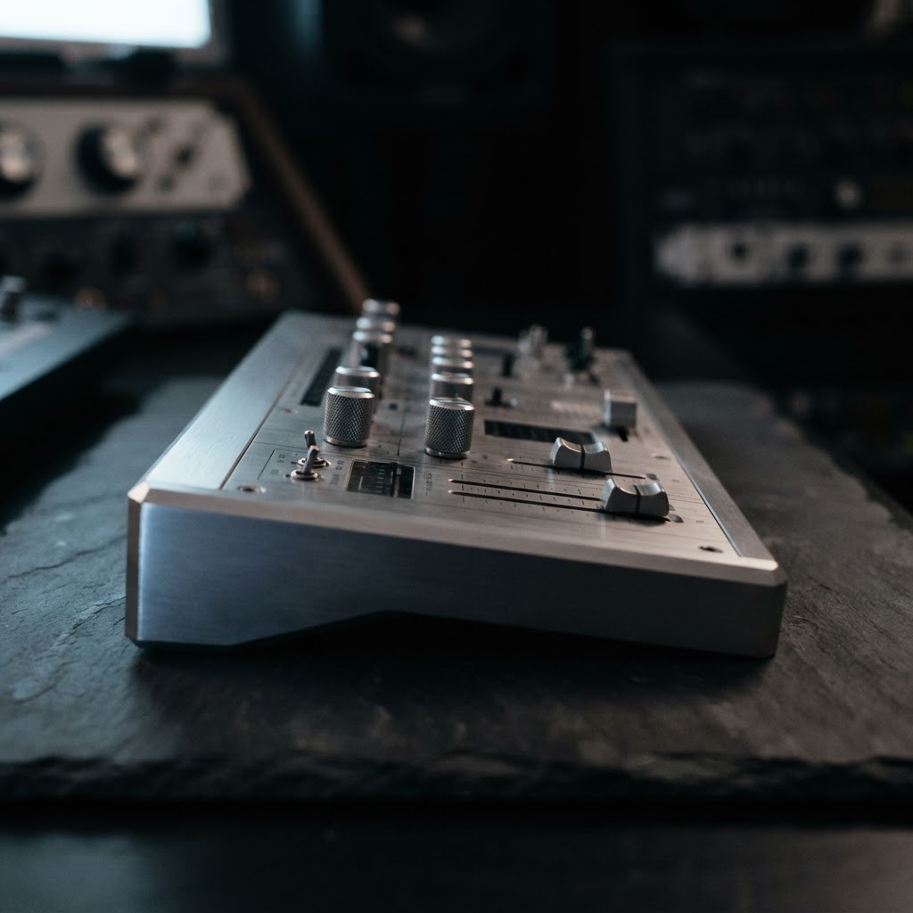 Precise hardware component on a dark studio surface