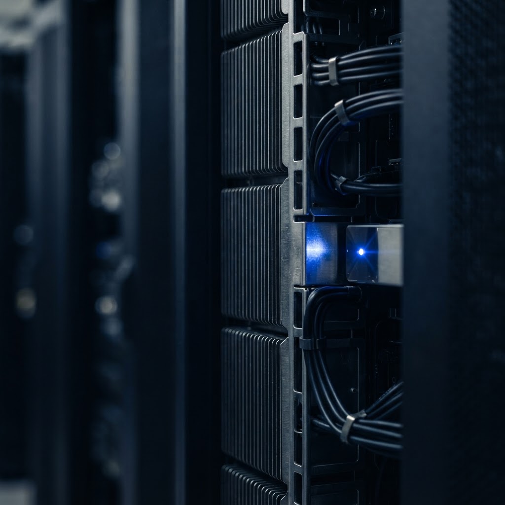 Macro view of structured server rack hardware components
