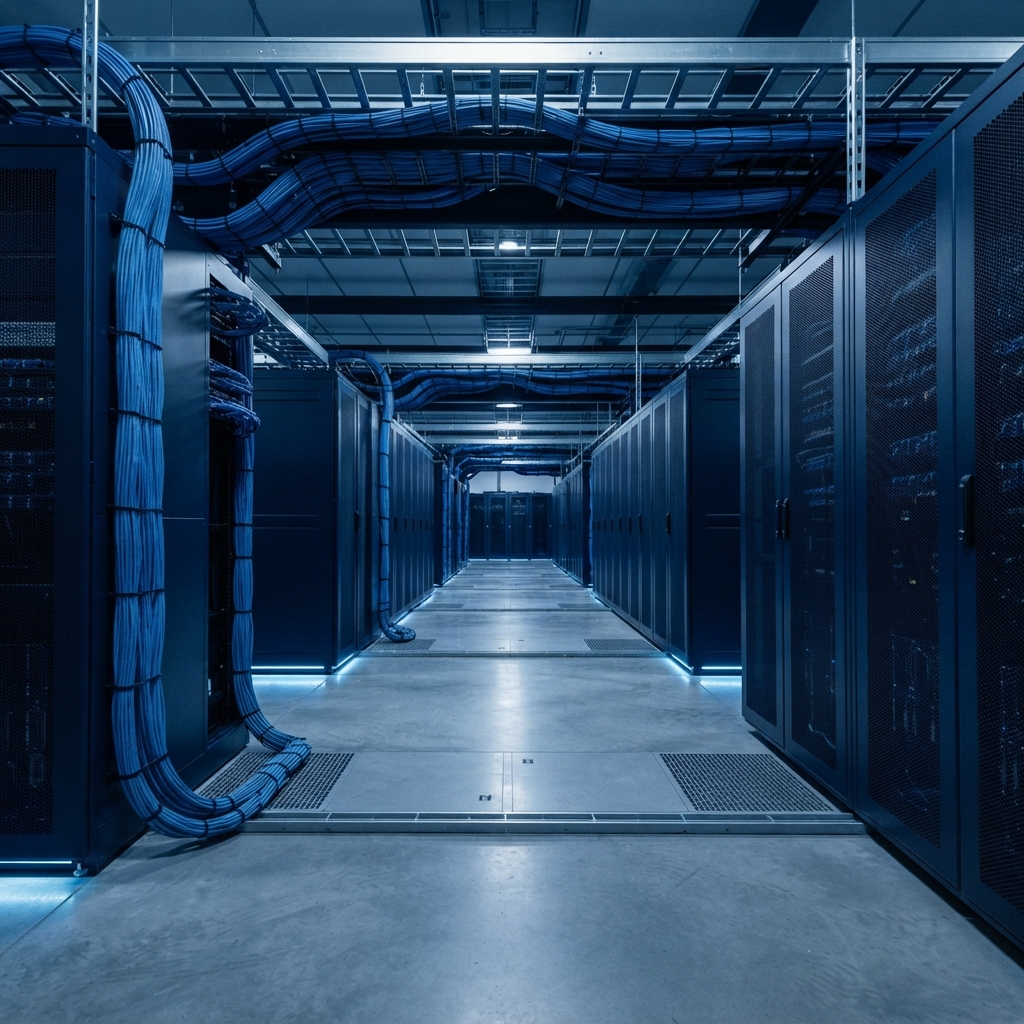 Clean minimalist infrastructure and architectural server room design