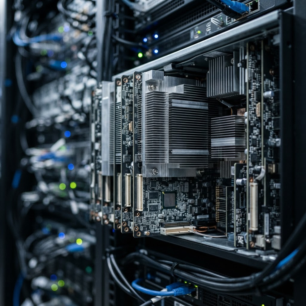 Intricate server hardware interior showing technical precision