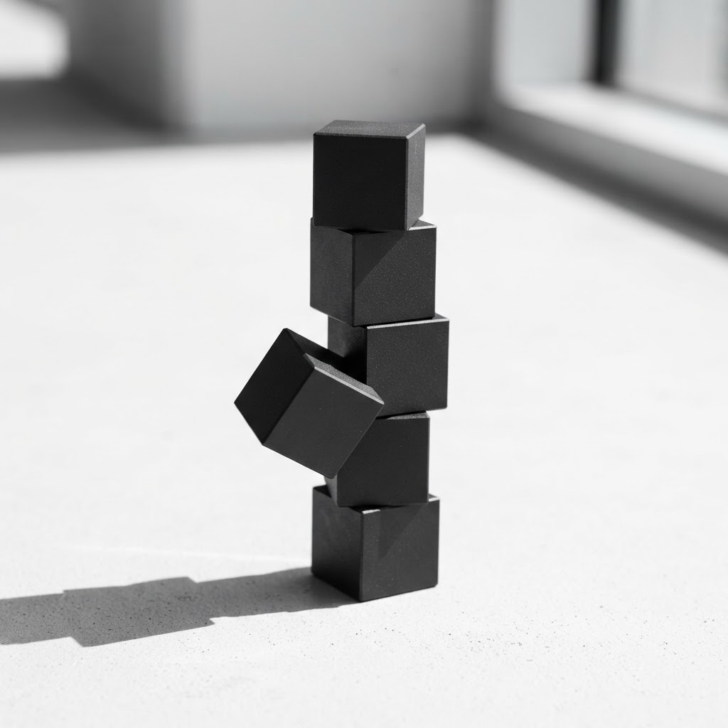 Stacked geometric blocks with one piece slightly misaligned