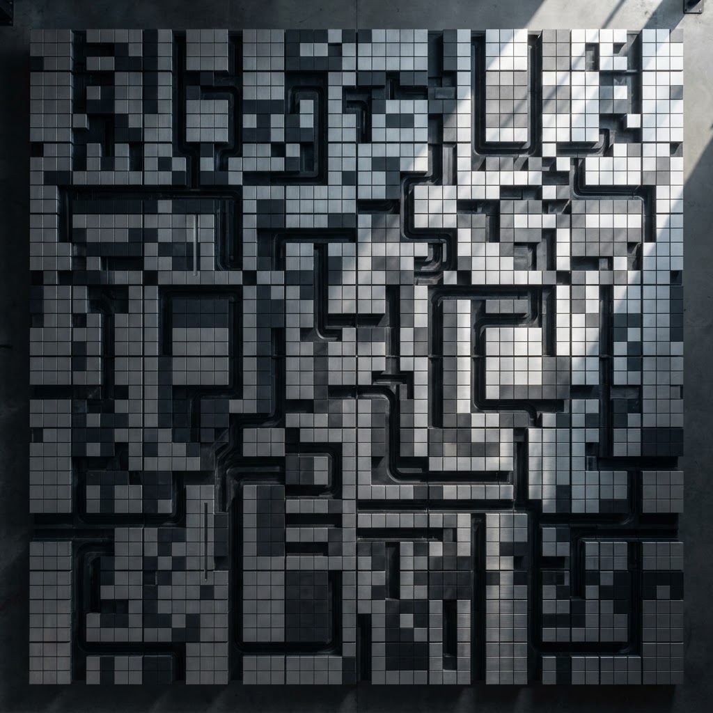 Abstract geometric arrangement of modular industrial components
