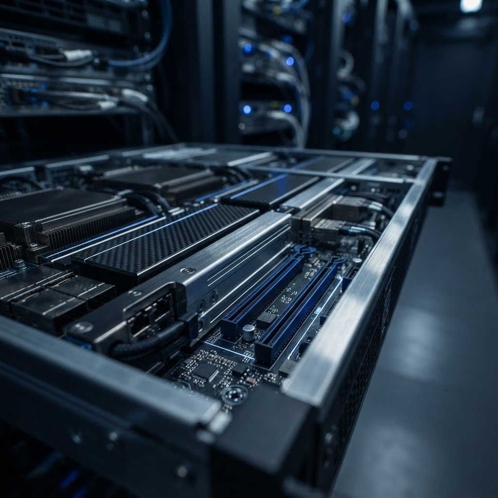 Close up of high performance server hardware components