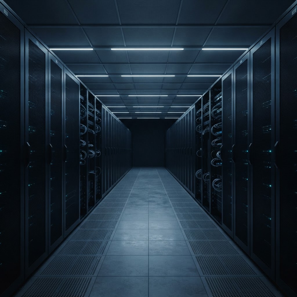 Minimalist and orderly server room environment