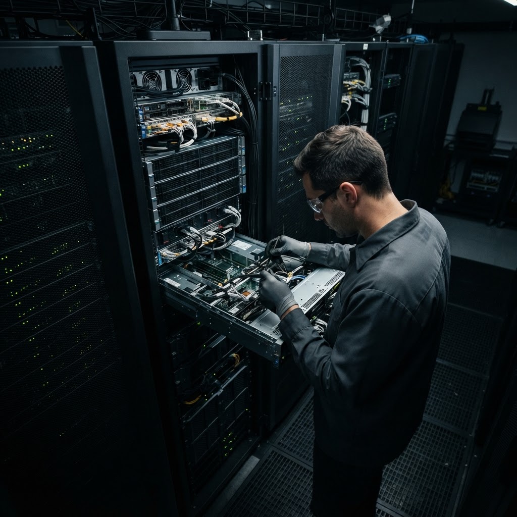 A technician working on high performance server hardware