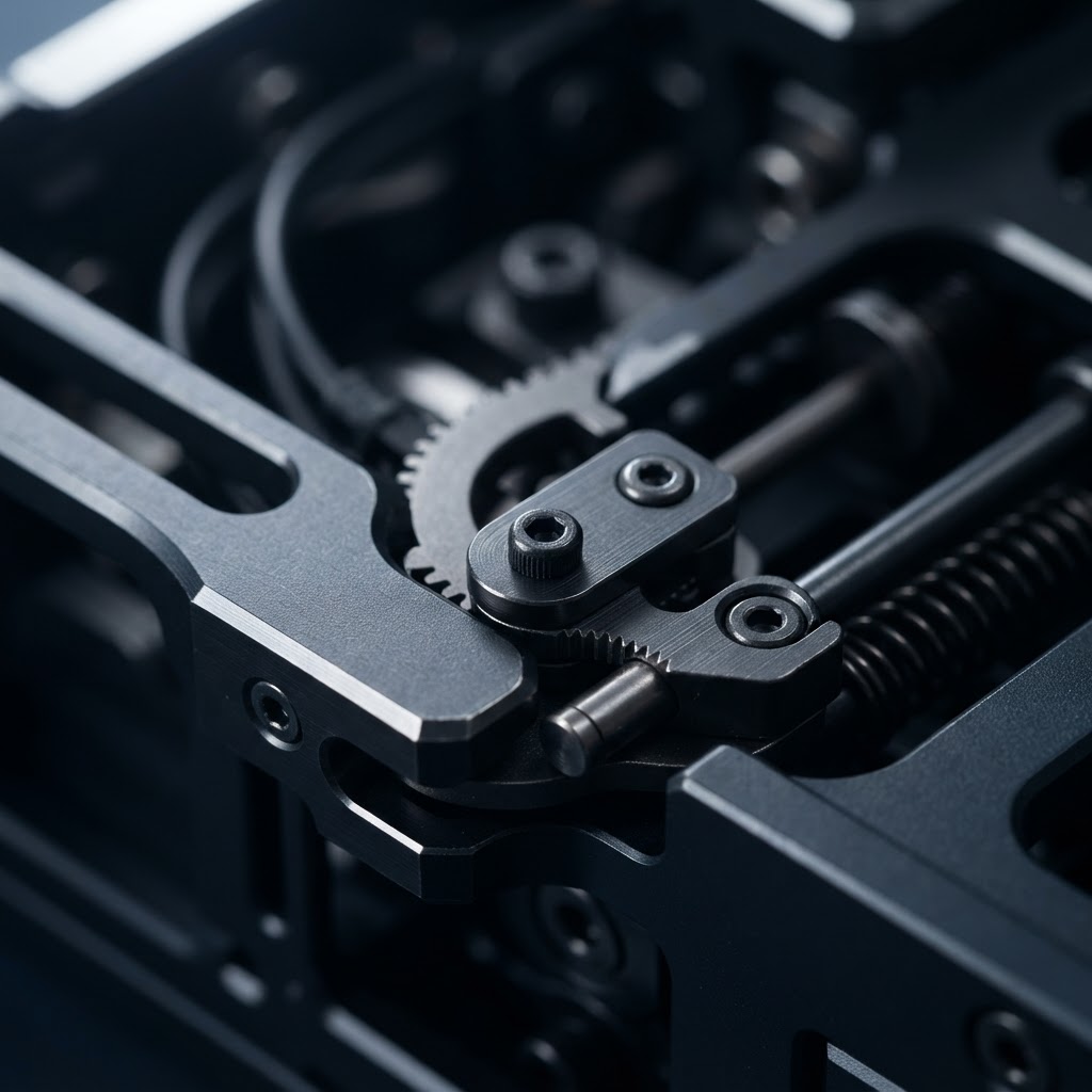 Detailed macro view of precision engineered metal components