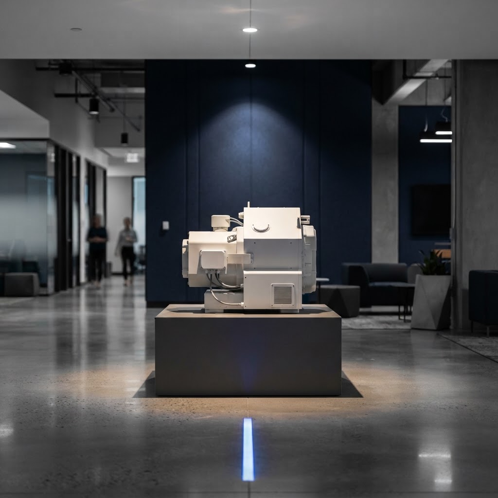 Minimalist office interior with focused lighting on object