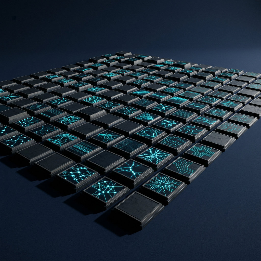 Modular geometric blocks arranged in scalable grid formation