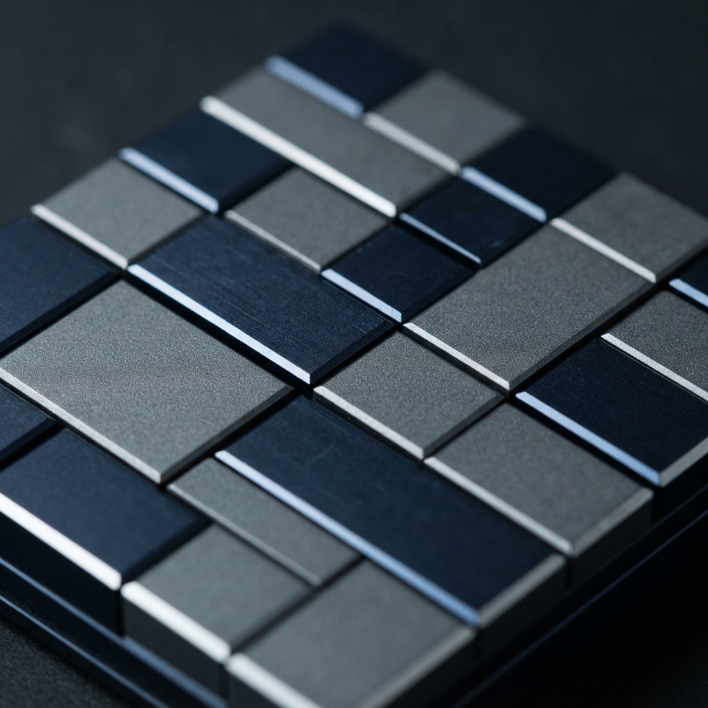 Geometric architectural textures in navy and slate