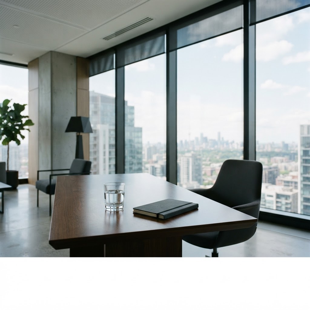 Minimalist modern workspace with natural light