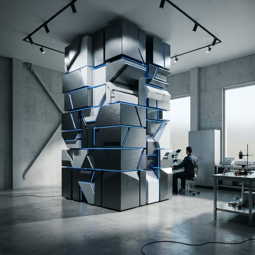 Abstract architectural forms in a minimalist workspace