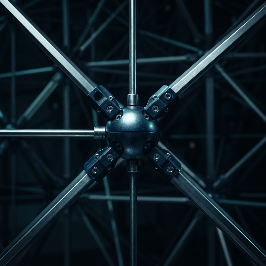 Geometric metal architecture representing technical precision and order